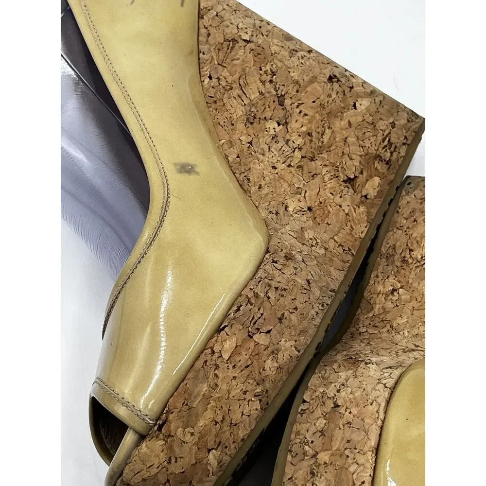 Jimmy Choo Papina‎ Cork Wedge Nude Patent Leather Platform Heels EU 40/US 10